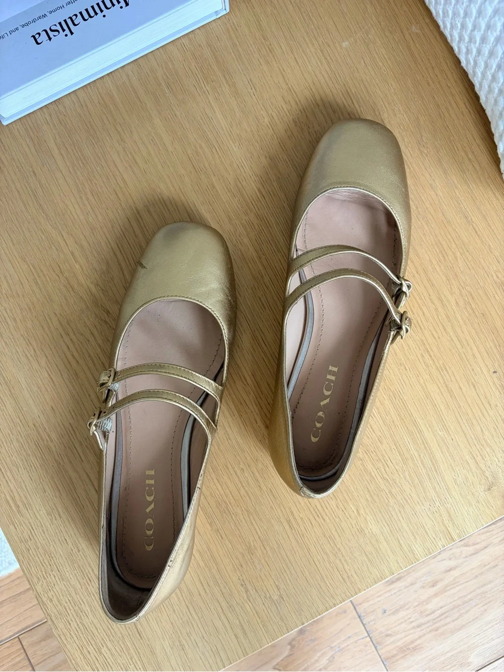Coach Metallic Winley Gold Double-Strap Mary Jane Flats